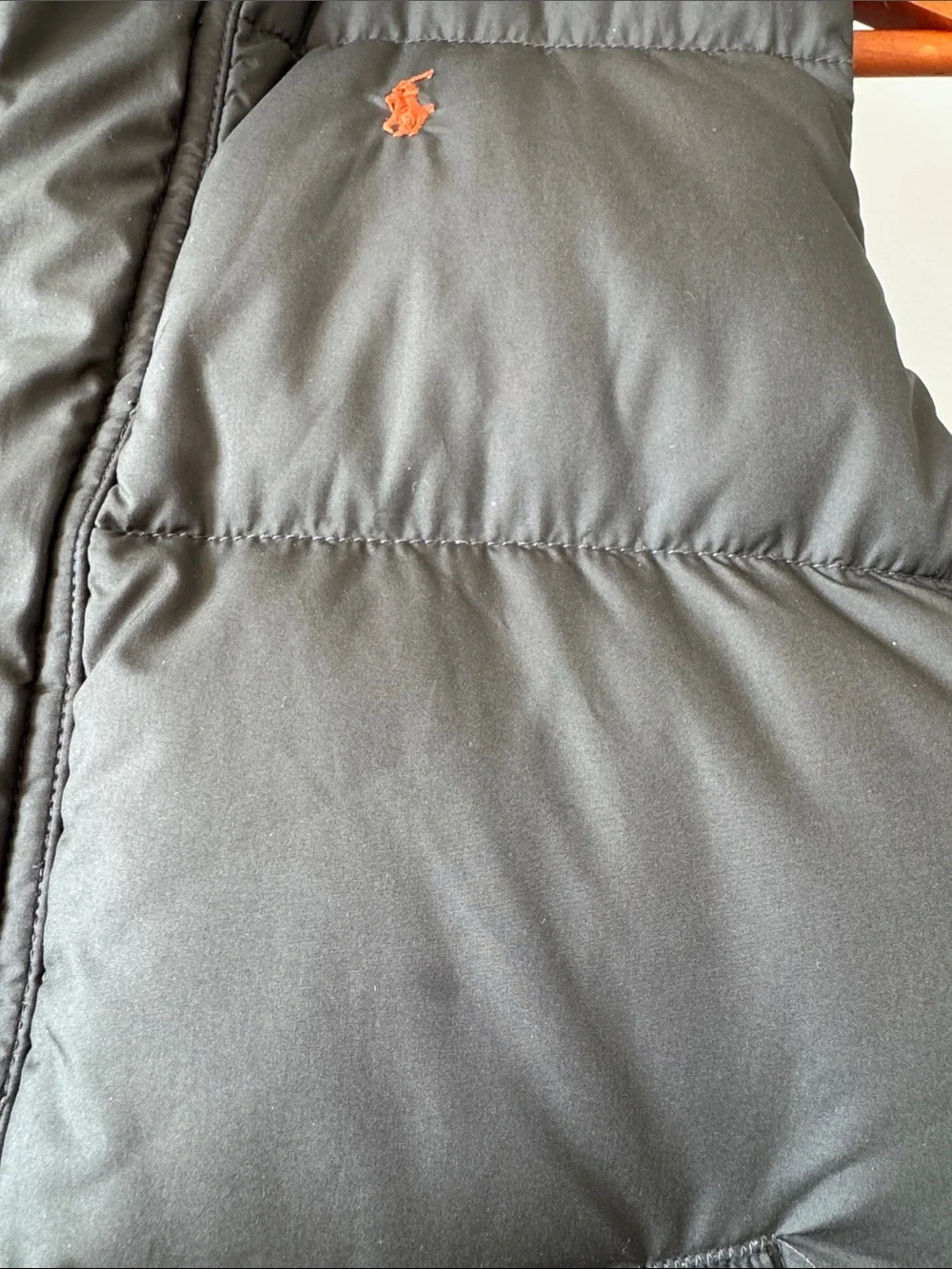 Ralph Lauren Boys Olive Green Quilted Puffer Vest with Orange Polo Pony